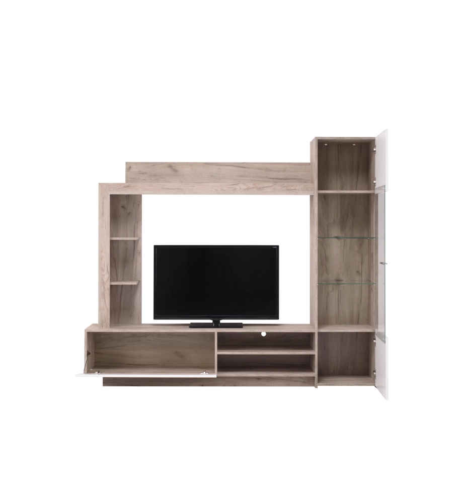 Mobile tv per soggiorno "torino" rovere e bianco, 204x35x174,5 cm